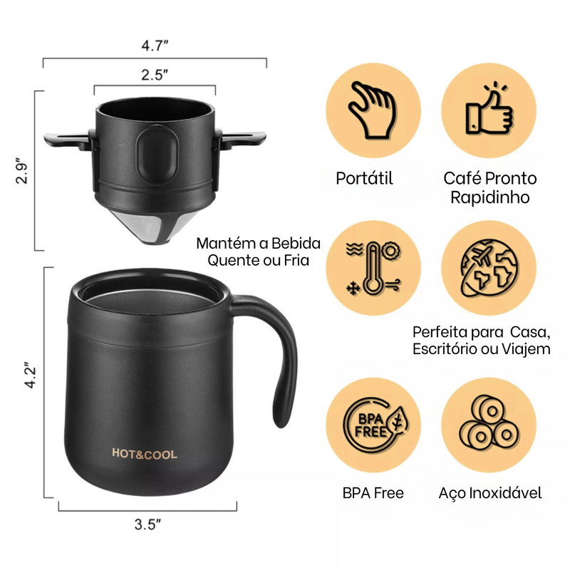 Mini Cafeteira Portátil com Caneca Térmica 2 em 1